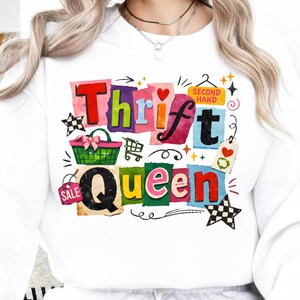 Thrift Queen Png, I’d Rather Be Thrifting PNG, thrift aesthetic shirt design, Preppy thrifting graphic boutique style digital