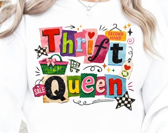 Thrift Queen Png, I’d Rather Be Thrifting PNG, thrift aesthetic shirt design, Preppy thrifting graphic boutique style digital