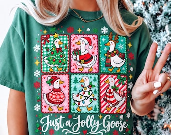 Fröhliche Gans (PNG), Weihnachtsgans (PNG), Lustige Weihnachts-PNG, Weihnachtsmann-Rentier-Gans, Niedliches Gänse-Shirt-Design für die Feiertage, Weihnachts-Sublimation