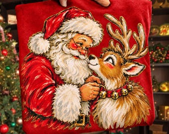 Weihnachtsmann und Rentier (PNG), Vintage-Weihnachts-PNG, Retro-Weihnachtsmann (PNG), Rudolph-Weihnachts-PNG, Niedliches Weihnachtsshirt-Design, Weihnachts-Clipart (PNG)