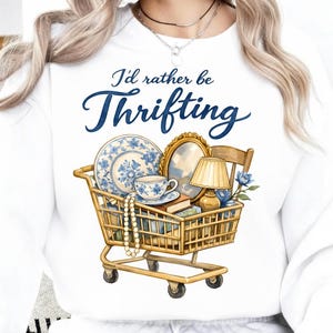 I’d Rather Be Thrifting PNG | Antique Thrift Cart Design | Vintage Thrift Lover PNG | Retro Cottagecore Shopping Digital Download