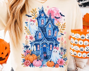 Haunted House Brush Stroke PNG, Cute Ghost House PNG, Halloween Mansion PNG Digital Download