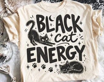 Schwarze Katze (Energie-PNG), Gruselige schwarze Katze (PNG), Halloween-Katze (PNG), Hexenhaftes himmlisches Katzen-Design, Lustiges gotisches schwarzes Katzen-Design (digitaler Download)