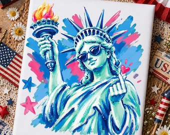 Girly Lady Liberty PNG, Statue of Liberty Png, Brushstroke USA Art (Digital Download)