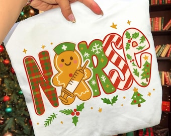 Christmas Nurse PNG, Gingerbread Nurse PNG, Holiday Nurse Sublimation, Cute Nurse Christmas Design, Retro Festive Coquette PNG.