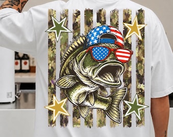 Immagine PNG di un pesce persico patriottico, immagine PNG di un pesce persico del 4 luglio, immagine PNG di un pesce con la bandiera americana, immagine PNG di un pesce da caccia, immagine PNG di un pesce persico mimetico