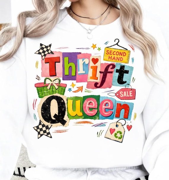 Thrift Queen PNG | Colorful Thrifting Aesthetic Design | Preppy Boutique Thrifter PNG | Trendy Secondhand Shopping Digital Download