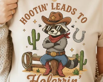 Sheriff Raccoon PNG – Hootin’ Leads to Hollerin’ Funny Western Cowboy Design for Sublimation & POD