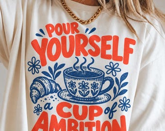 Gieß dir eine Tasse Ehrgeiz ein (PNG), Retro-Kaffee (PNG), 9-to-5-Kaffee-Shirt (PNG), Vintage-Design für Koffeinliebhaber, Country-Musik-Kaffee-Grafik