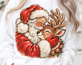 Weihnachtsmann-Rentier (PNG), Vintage-Weihnachts-PNG, Retro-Weihnachtsmann-PNG, Weihnachtshirsch-PNG, Festliche Feiertags-PNG, Niedliche digitale Weihnachtsgrafik zum Download