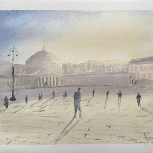 Acquerello 28x34 “In Piazza Plebiscito a Napoli” su carta cotone 100%