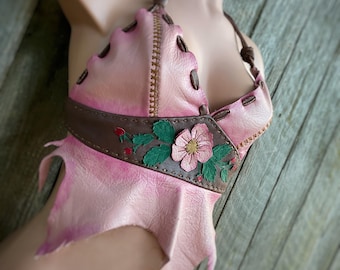 Top halter de piel de alce rosa y marrón Wild Rose, talla pequeña.