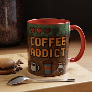 Coffee Addict Pixel Art Mug, Funny gamer mug, Pixelated design, 8-Bit, Coffee lovers cup, Gaming coffee cup, video game mug,gamer coffee mug