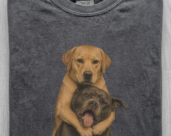 Dogs Hugging Shirt, Vintage Dog Graphic Tee, Comfort Colors Dog Lover Gift, Funny Animal T-Shirt, labrador shirt, pitbull shirt, dog gift