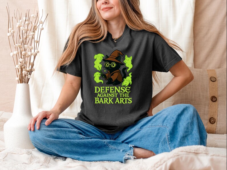 Black Wizard Cat Shirt, Ghost Dogs, Comfort Colors, Halloween Shirt, Wizard Wand, Magical Hat, Defense Against Bark Arts, Cute Cat Shirt Pepper