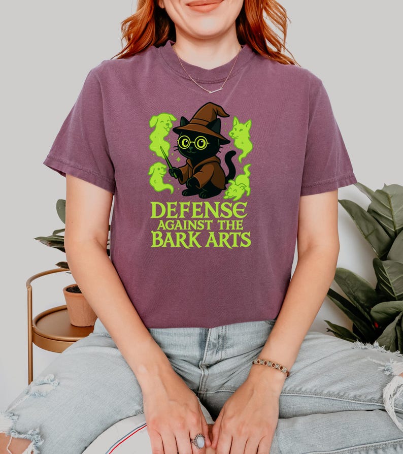 Black Wizard Cat Shirt, Ghost Dogs, Comfort Colors, Halloween Shirt, Wizard Wand, Magical Hat, Defense Against Bark Arts, Cute Cat Shirt Berry