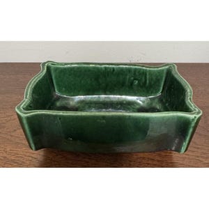 Vintage UPCO Dark Green Rectangular Ceramic Pottery Planter  296-6 USA MCM