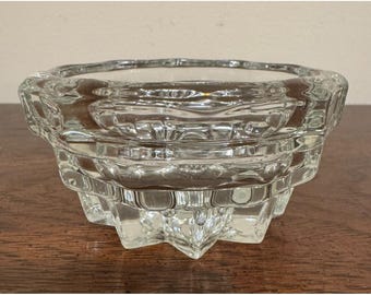 Vintage tung klar pressat glas ljusskål tejp ljusstake hållare stjärnfot