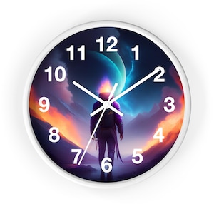 Galactic Dreams Wall Clock - Colorful Space Art Timepiece, Sci-Fi Decor, Unique Gift for Space Lovers, Home Office Wall Art, Astronaut