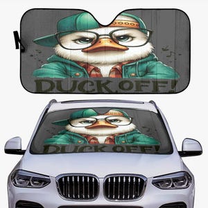 Funny quirky Duck off Easy Install Car Windshield Sun Shade, Auto Sunshade, Sun Visor Shield, UV Protection, Car Cooling Accessory