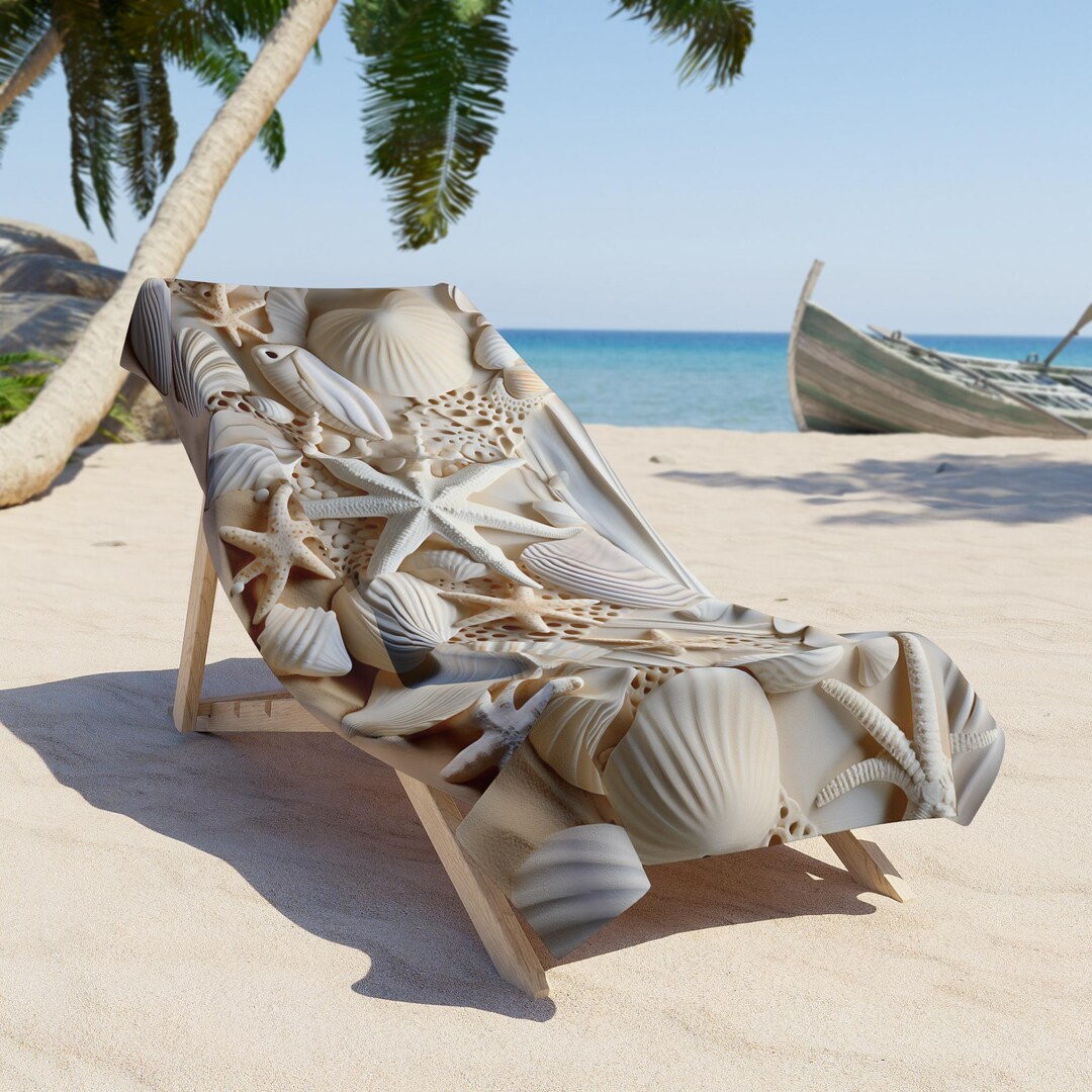Sea Shell Style Pool Beach Towel With Seashell Design, Perfect for Summer, Beach Days, Pool ...