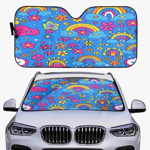 Rainbows and flowers Easy Install Car Windshield Sun Shade, Auto Sunshade, Sun Visor Shield, UV Protection, Car Cooling Accessory