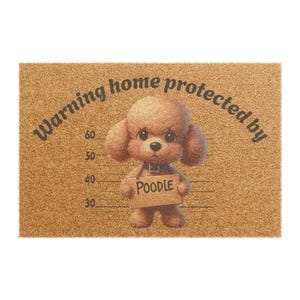 Cute Dog Poodle Warning Doormat, Home Decor, Pet Lover Gift, Dog Owner Welcome Mat, Funny Entrance Rug