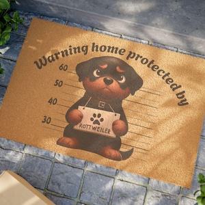 Warning Home Protected by Rottweiler Doormat, Funny Pet Welcome Mat, Dog Lover Gift, Cute Housewarming Decor, Unique Entryway Rug
