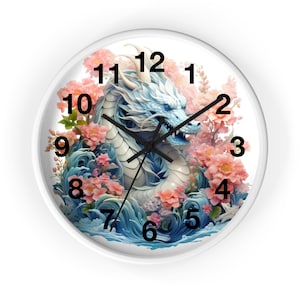 Mythical Dragon Wall Clock - Serene Decor for Home, Office, Unique Gift, Japanese Art, Nature Lover&#39;s Wall Art