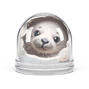 Cute Seal Snow Globe Decoration, Winter Home Decor, Holiday Gift, Collectible Ornament, Adorable Sealed Figurine