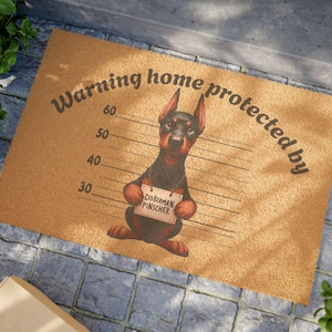 Dobermann Pinscher Willkommen Fußmatte, Lustige Wohnkultur Matte, Tolles Geschenk für Hundeliebhaber, Individuelles Haustier Schild, Outdoor Eingangsteppich