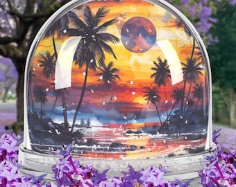 Tropical Sunset Snow Globe - Beach Decor, Winter Holiday Gift, Home Decoration, Collectible Ornament, Relaxing Vibe