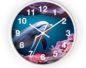 Underwater Dolphin Wall Clock  Oceanic Decor, Home Office Accessory, Nautical Gift, Marine Life Decoration, Beach House Style