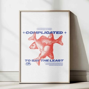 Complicated to Say the Least - Funny Fish Art Poster, Vintage Ocean Print, Animal Typography Wall Decor, Digital Download for Kids & Nursery