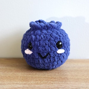 Cute Crochet Blueberry Plushie - Amigurumi Fruit Toy - Handmade Kawaii Stuffed Blueberry - Small Plush Gift - Unique Room Decor