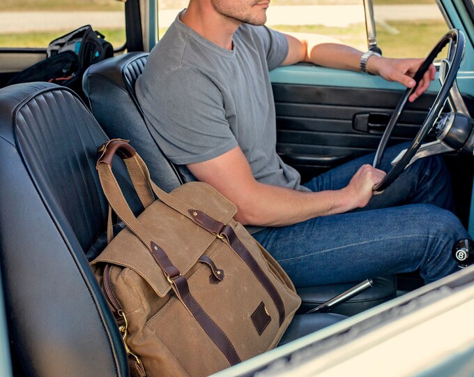 Men's Waxed Canvas Messenger Bag - Personalized Laptop Bag, Gift for Him, Christmas Gift, Made in USA