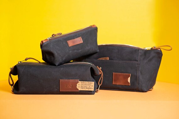 Personalized Travel Set Waxed Canvas Folding Toiletry Bag and
