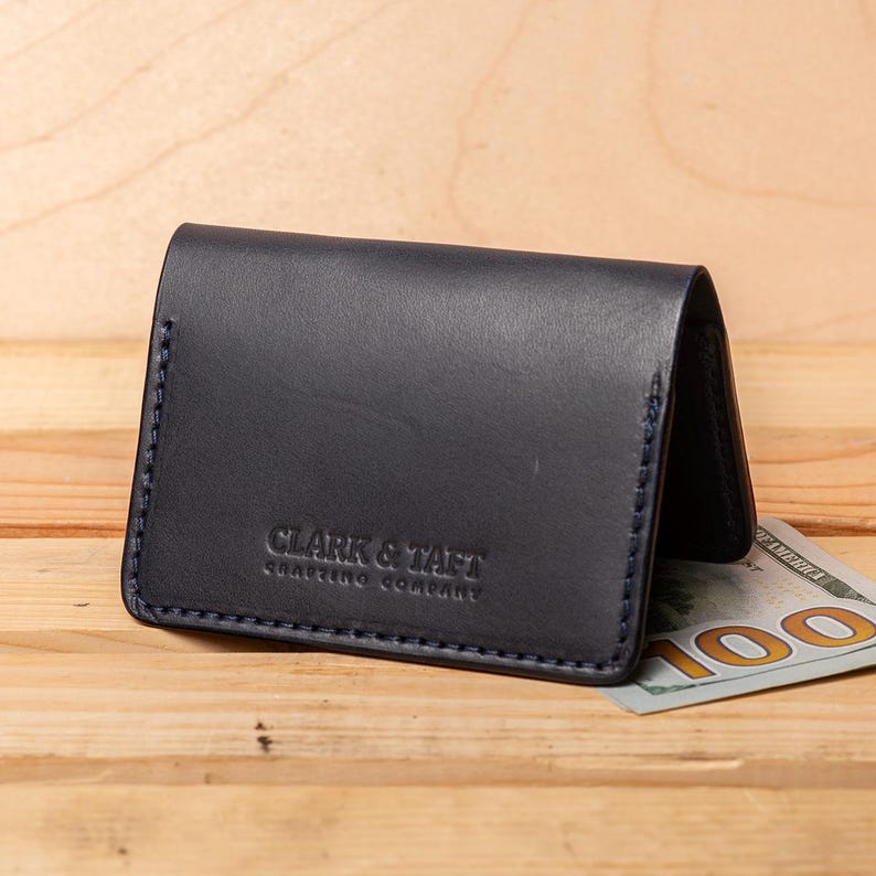 Cartera de cuero personalizada, cartera plegable de cuero para hombre, tarjetero fino de cuero, cartera cosida a mano, regalo para él, regalo para hijo imagen 3
