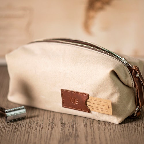 Dopp Kit Leather & Waxed Canvas Toiletry Bag Etsy