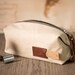 Personalized Men's Dopp Kit: Expandable Waxed Canvas Toiletry Bag, Ivory Anniversary Gift for Him, Made in USA