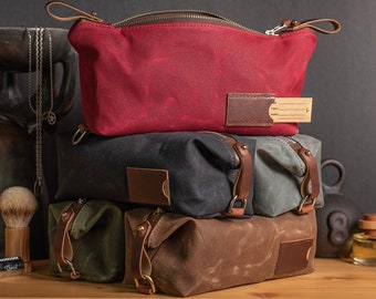 Groomsmen Gifts: Mens Travel Toiletry Bag, Folding Waxed Canvas Dopp Kit, Unique Groomsmen Gifts, Free Personalization, Made in USA