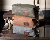 Personalized Waxed Canvas Toiletry Bag: Expandable Dopp Kit for Men, Monogrammed Groomsmen Gift, Made in USA