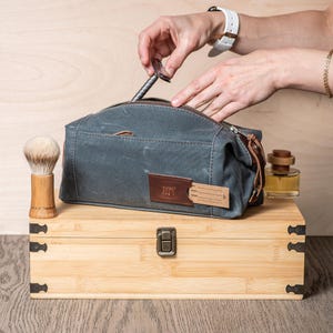 Personalized Dopp Kit: Folding Waxed Canvas Toiletry Bag, Monogrammed Graduation Gift for Him, Made in USA