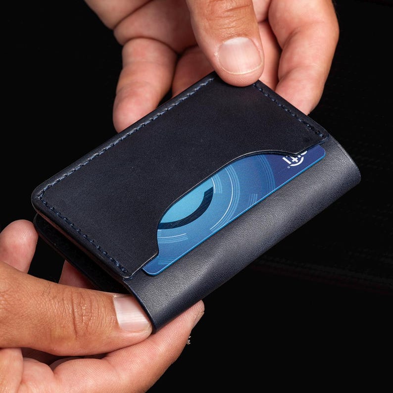 Cartera de cuero personalizada, cartera plegable de cuero para hombre, tarjetero fino de cuero, cartera cosida a mano, regalo para él, regalo para hijo imagen 1