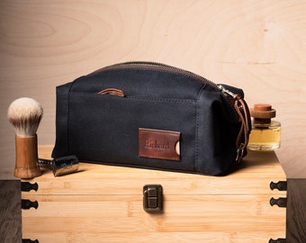 Personalized Dopp Kit: Folding Waxed Canvas Toiletry Bag, Custom Father's Day Gift for Him, Made in USA