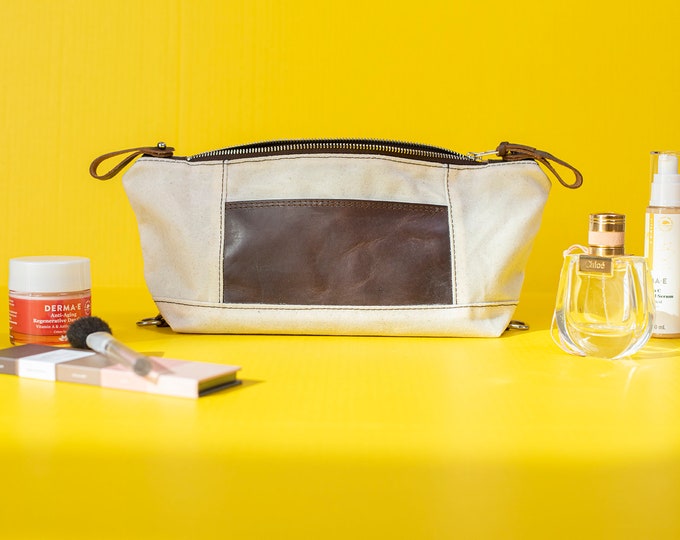 Personalized Waxed Canvas Toiletry Bag: Expandable Dopp Kit, Mother's Day Gift, Gift for Her, Made in USA