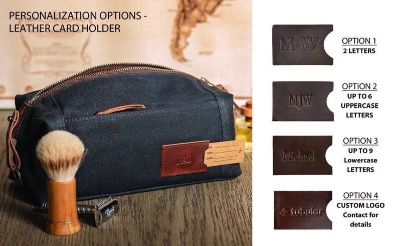 Personalized Toiletry Bag for Men with Pockets: Folding Waxed Canvas Dopp Kit, Graduation Gift for Him, Made in USA Black
