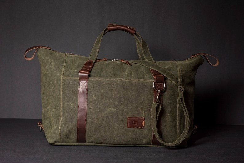 Waxed Canvas Duffle Bag: Expandable Personalized Weekender Bag | Etsy