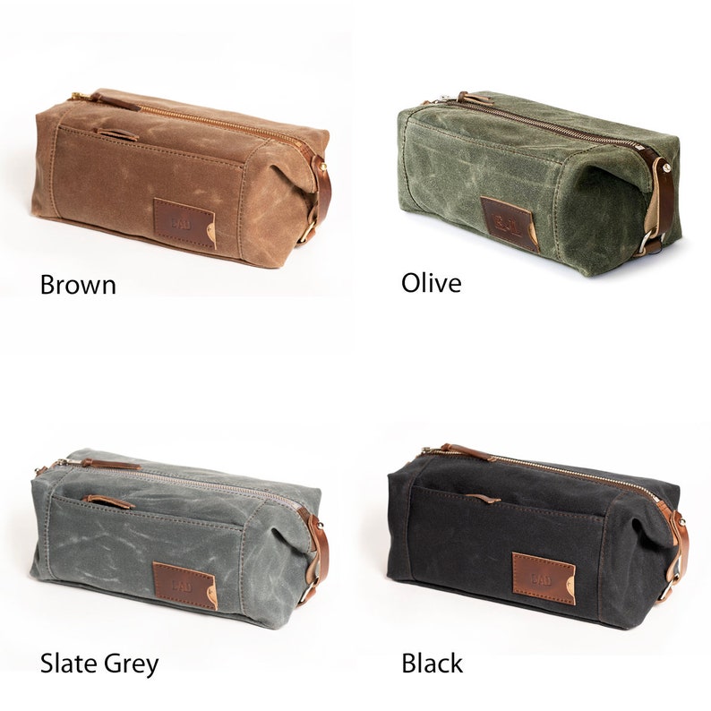 Personalized Toiletry Bag for Men with Pockets: Folding Waxed Canvas Dopp Kit, Graduation Gift for Him, Made in USA image 5