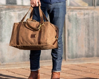 Weekender Duffle Bag for Men: Folding Waxed Canvas Duffle Bag, Personalized Gift for Him, Father's Day Gift, Anniversary Gift, Made in USA